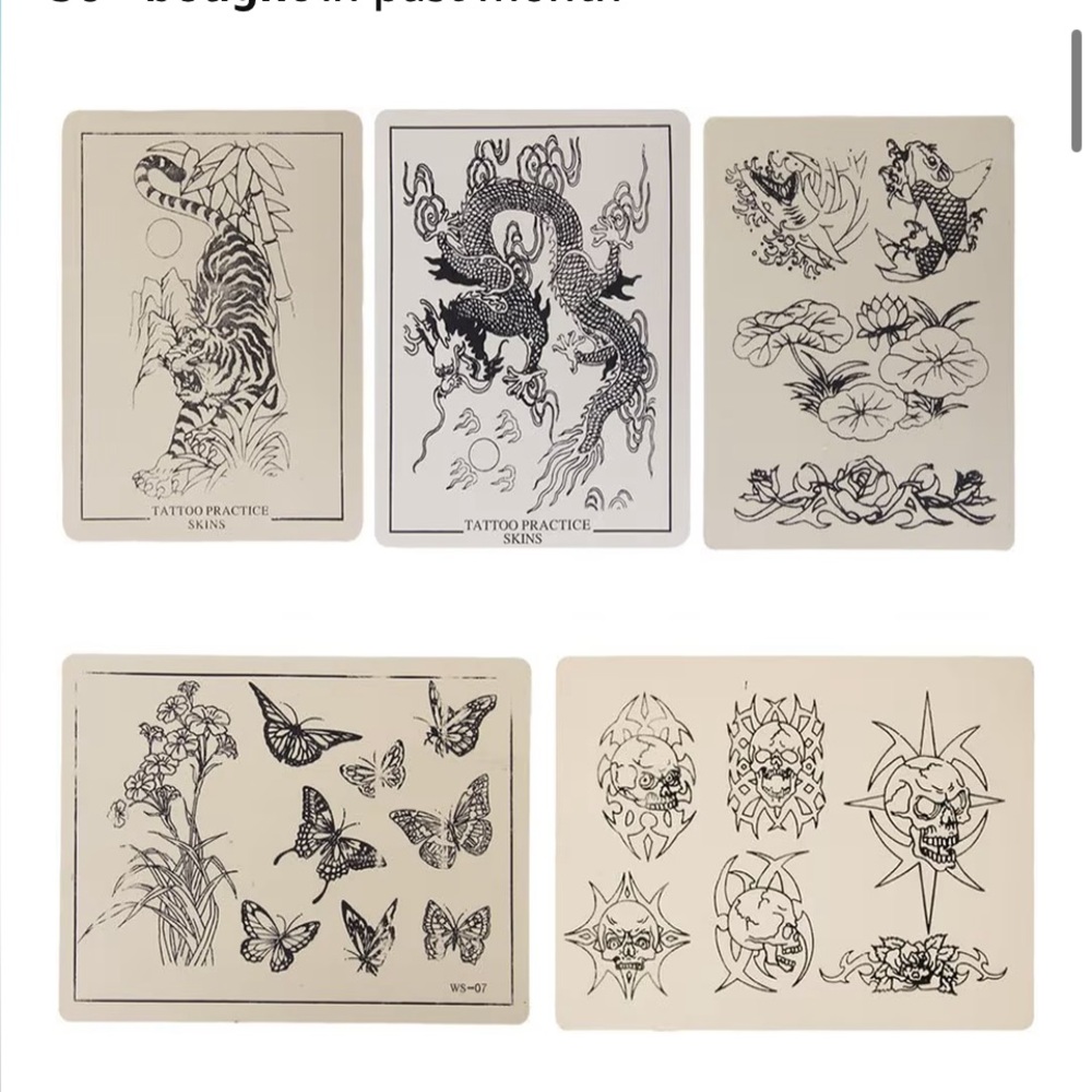 5 Tattoo Practice Skins with Black Designs